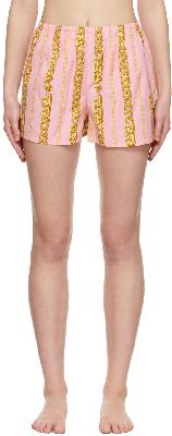 Versace Underwear Pink & Gold Chain Stripe Pajama Shorts