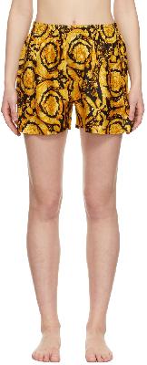 Versace Underwear Black & Gold Barocco Print Silk Pajama Shorts
