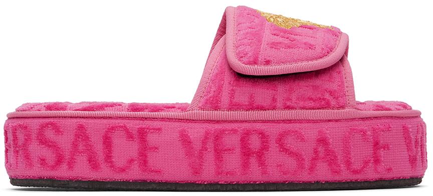 Versace Underwear Pink Medusa Embroidered Slippers