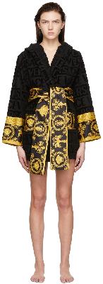Versace Underwear Black Short 'I Heart Baroque' Hooded Robe