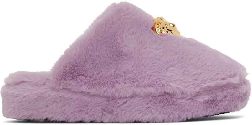 Versace Underwear Purple Faux-Fur 'La Medusa' Slippers