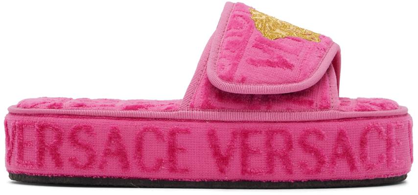 Versace Underwear Pink Medusa Platform Slippers