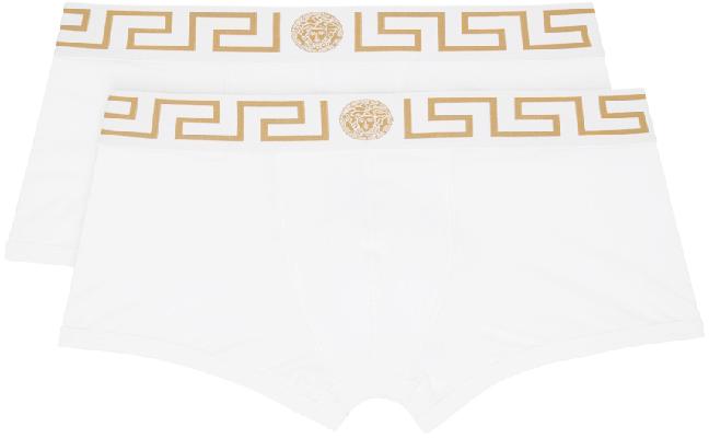 Versace Underwear Two-Pack White Greca Border Boxer Briefs