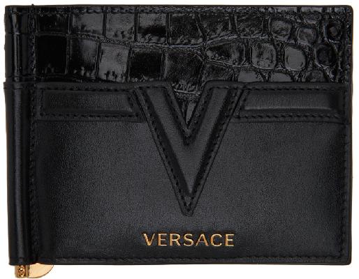 Versace Black V Logo Money Clip Wallet