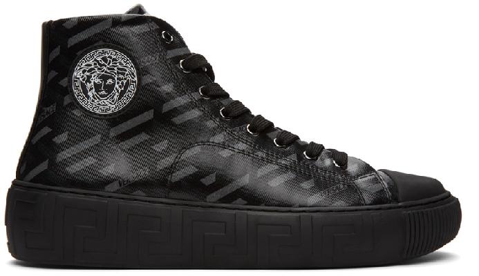 Versace Black & Grey 'La Greca' High-Top Sneakers