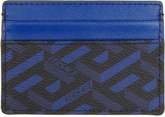 Versace Blue 'La Greca' Signature Card Holder