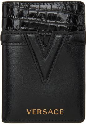 Versace Black Croc V Logo Wallet