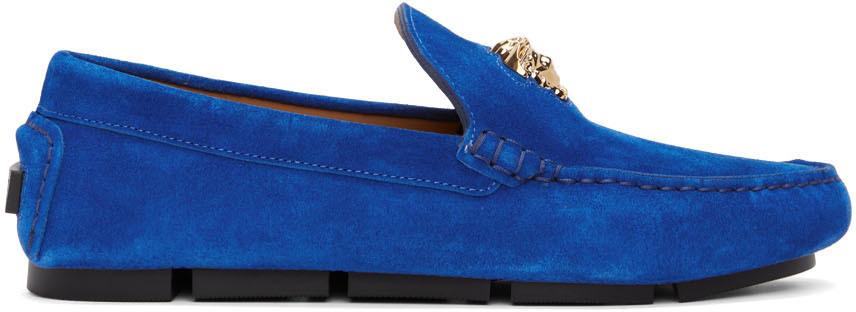 Versace Blue Suede 'La Medusa' Loafers