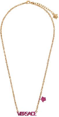 Versace Gold & Burgundy Logo Charm Necklace