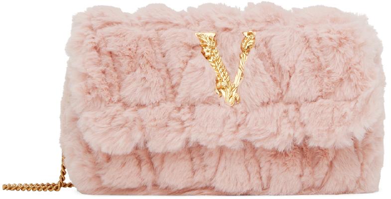 Versace Pink Faux-Fur Mini Virtus Bag