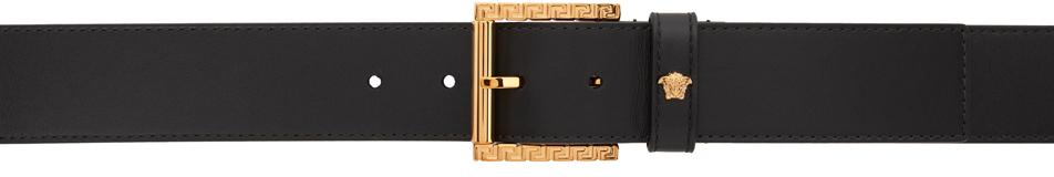 Versace Black & Gold Greca Buckle Belt