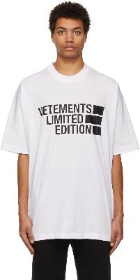 VETEMENTS White 'Limited Edition' Logo T-Shirt