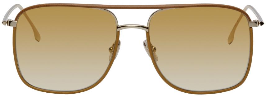 Victoria Beckham Brown & Gold Square Aviator Sunglasses