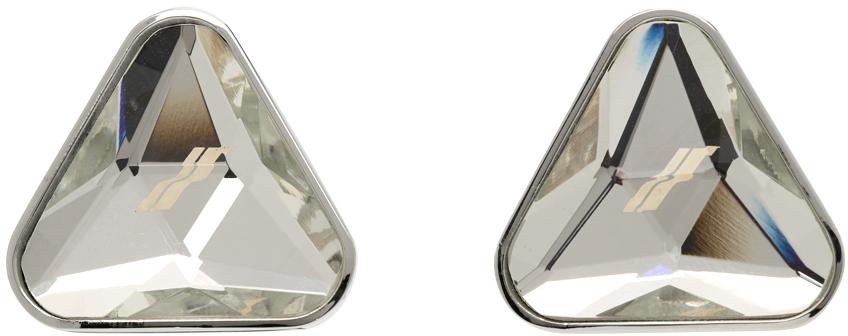 We11done Silver Crystal Triangle Shape Cut Earrings