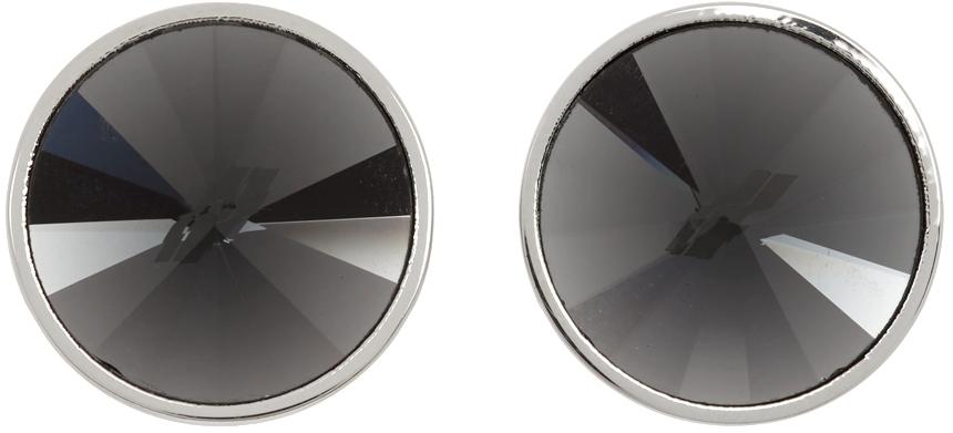 We11done Silver & Black Round Crystal Clip-On Stud Earrings