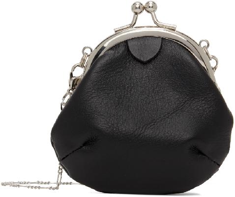 Y's Black Leather Clasp Shoulder Bag