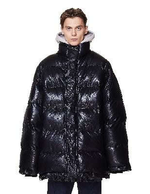 Balenciaga Black Leather Down Jacket