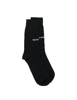 Balenciaga Black Cotton Logo Socks