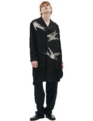 Yohji Yamamoto silk satin swallow print blouse