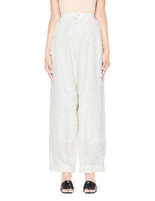Y's Ivory Linen & Cotton Baggy Trousers