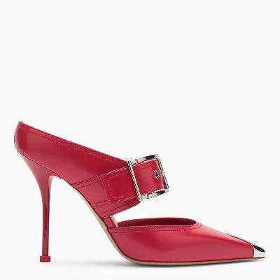 Red pumps with metal toe